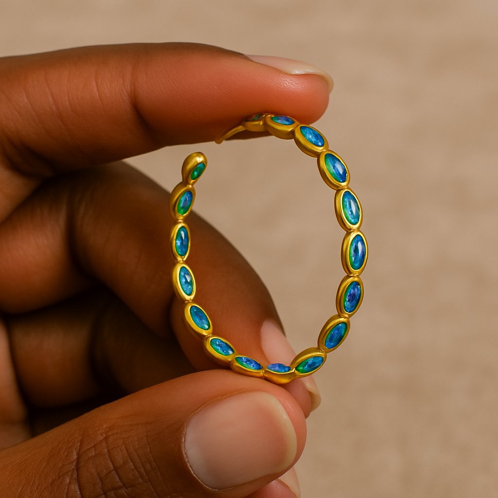 Vintage Blue Opal Gold Earrings