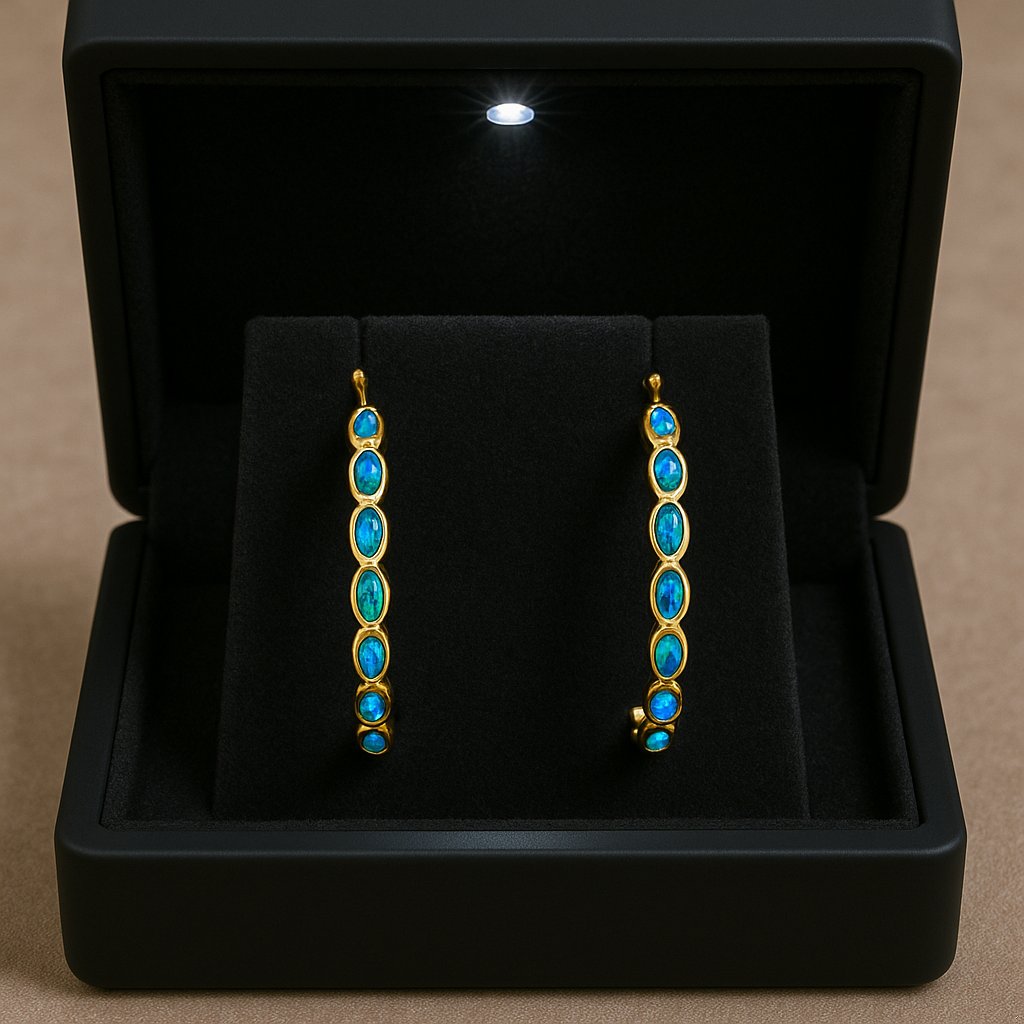 Vintage Blue Opal Gold Earrings